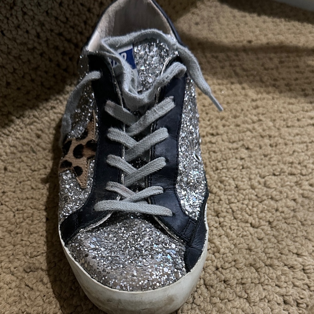 Golden Goose Silver Glitter Sneakers with Black Accents - Picture 3 of 6